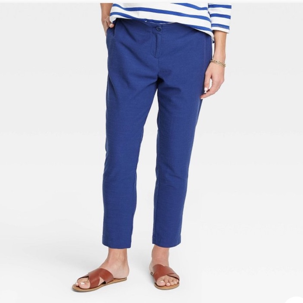 The Nines by Hatch | Twill Blue Maternity Paperbag Pants